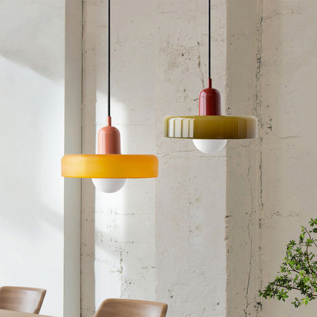 Modern Art Deco Glass Pendant Light – Colorful Halo Ceiling Lamp 9.8"–13.8" Diameter