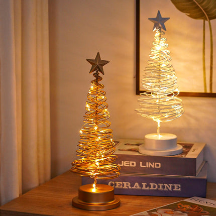 LED Spiral Christmas Tree Table Lamp with Star Top – Warm White Holiday Décor Light