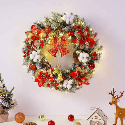 Pre-Lit Christmas Wreath with Warm White LED Lights, Bells & Ornaments – Battery Operated with Timer – Indoor/Outdoor Holiday Decor (16", 20", 24")