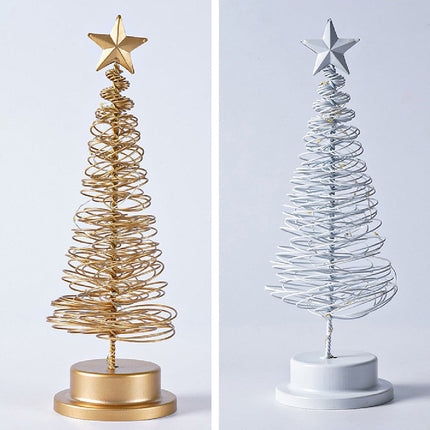 LED Spiral Christmas Tree Table Lamp with Star Top – Warm White Holiday Décor Light