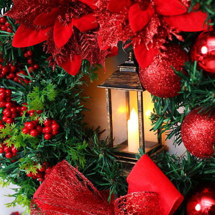 Red Christmas Wreath 16" with LED Lantern – Festive Holiday Decoration for Indoors