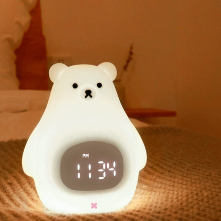 Cute LED Polar Bear Night Light & Alarm Clock – Adorable Bedroom Decor & Functional Desk Lamp
