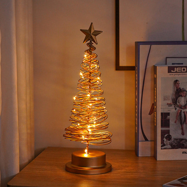 LED Spiral Christmas Tree Table Lamp with Star Top – Warm White Holiday Décor Light