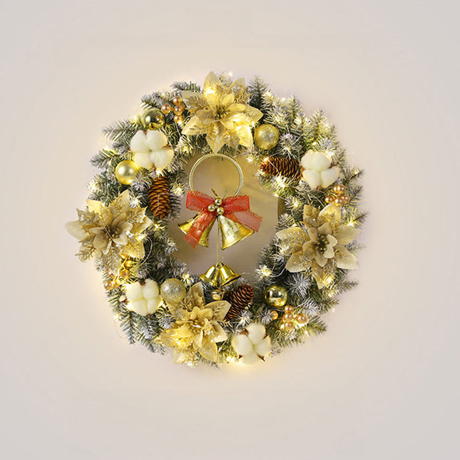 Pre-Lit Christmas Wreath with Warm White LED Lights, Bells & Ornaments – Battery Operated with Timer – Indoor/Outdoor Holiday Decor (16", 20", 24")