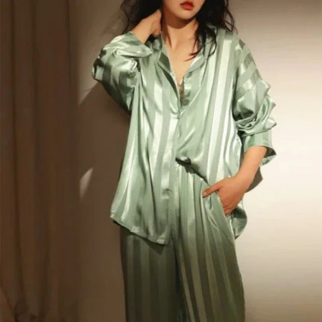 Women's Relaxed Fit Long Sleeve Pajama Set – Soft Cotton Loungewear for Cozy Nights