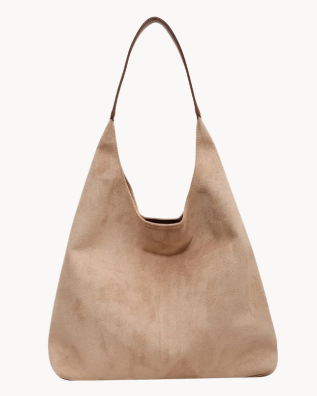 Elegant Faux Suede Shoulder Bag – Lightweight Spacious Handbag for Women