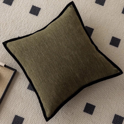 Modern Green & Beige Decorative Pillow with Black Contrast Trim – Minimalist Throw Cushion for Sofa, Bed, or Lounge