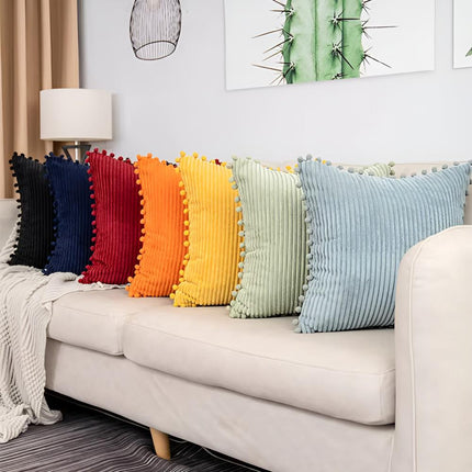 Corduroy Throw Pillow – Soft Ribbed Velvet Cushion Cover for Sofa & Bed – Multiple Trendy Colors