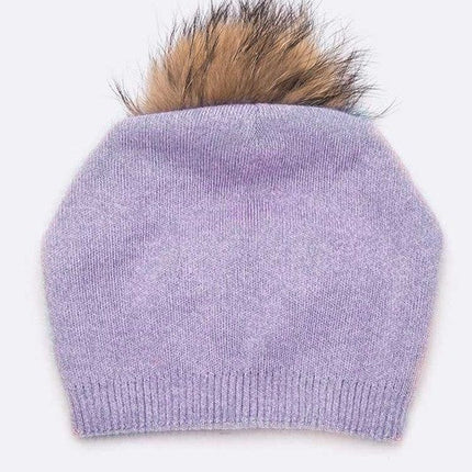 Luxury Wool-Cashmere Beanie with Detachable Raccoon Fur Pom Pom – Snap-On Winter Hat for Women