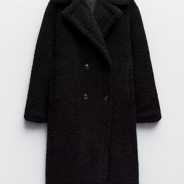 Oversized Women's Teddy Coat – Double-Breasted Fleece Winter Jacket – Soft, Cozy, and Stylish