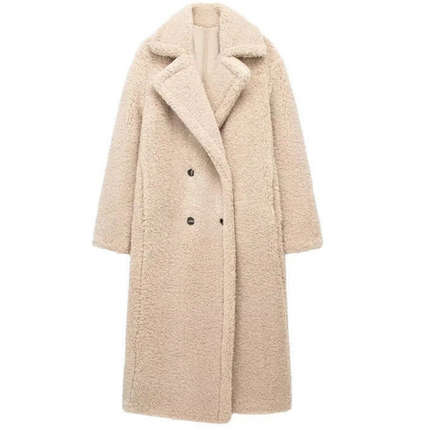 Oversized Women's Teddy Coat – Double-Breasted Fleece Winter Jacket – Soft, Cozy, and Stylish