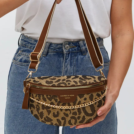 Trendy Leopard Print Crossbody Bag with Gold Chain – Adjustable Strap & Versatile Design