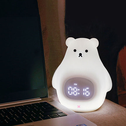 Cute LED Polar Bear Night Light & Alarm Clock – Adorable Bedroom Decor & Functional Desk Lamp