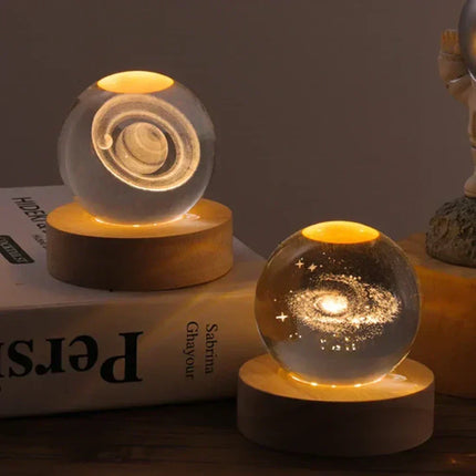3D Crystal Ball LED Night Light – Warm White USB Lamp with Galaxy Design | Perfect Gift for Space Lovers