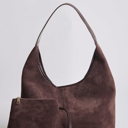 Black Suede Shoulder Bag – Minimalist & Spacious Design
