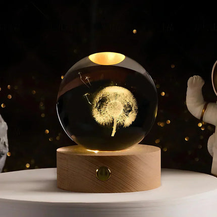 3D Crystal Ball LED Night Light – Warm White USB Lamp with Galaxy Design | Perfect Gift for Space Lovers