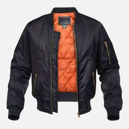 Men's Quilted Bomber Jacket – Relaxed Fit, Padded Lining, Ribbed Collar, Zippered Sleeve & Side Pockets – Casual Winter Outerwear