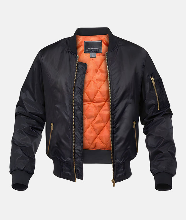 Men's Quilted Bomber Jacket – Relaxed Fit, Padded Lining, Ribbed Collar, Zippered Sleeve & Side Pockets – Casual Winter Outerwear