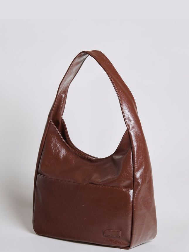 Black Vegan Leather Half-Moon Shoulder Bag – Elegant & Versatile