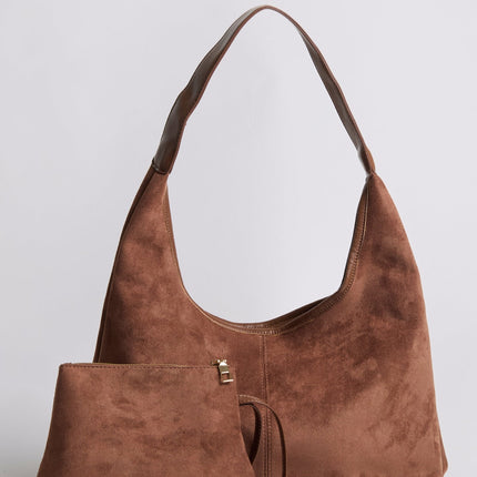 Black Suede Shoulder Bag – Minimalist & Spacious Design