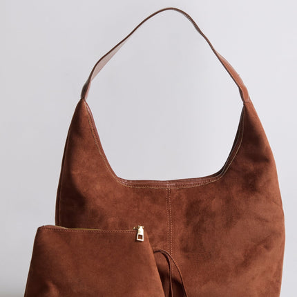Black Suede Shoulder Bag – Minimalist & Spacious Design