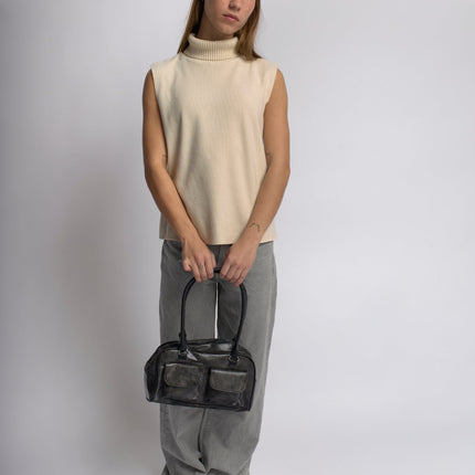 Luxury Vintage Shoulder Bag with Front Pockets – Vegan Leather & Timeless Design