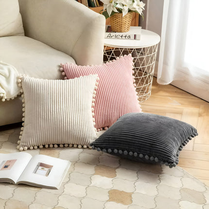 Corduroy Throw Pillow – Soft Ribbed Velvet Cushion Cover for Sofa & Bed – Multiple Trendy Colors