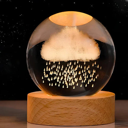 3D Crystal Ball LED Night Light – Warm White USB Lamp with Galaxy Design | Perfect Gift for Space Lovers