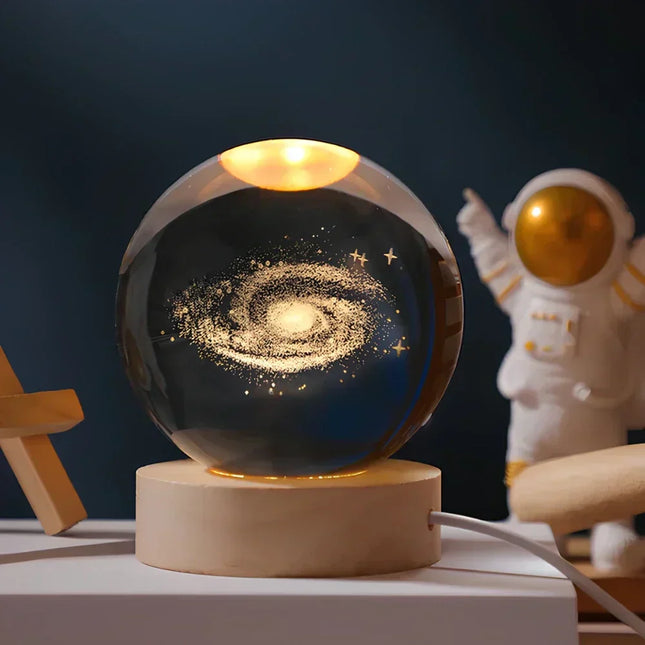 3D Crystal Ball LED Night Light – Warm White USB Lamp with Galaxy Design | Perfect Gift for Space Lovers