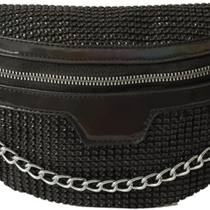 Trendy Black Crossbody Waist Bag with Chain Strap – Stylish Faux Leather Belt Bag for Women