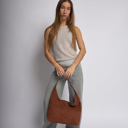 Black Suede Shoulder Bag – Minimalist & Spacious Design