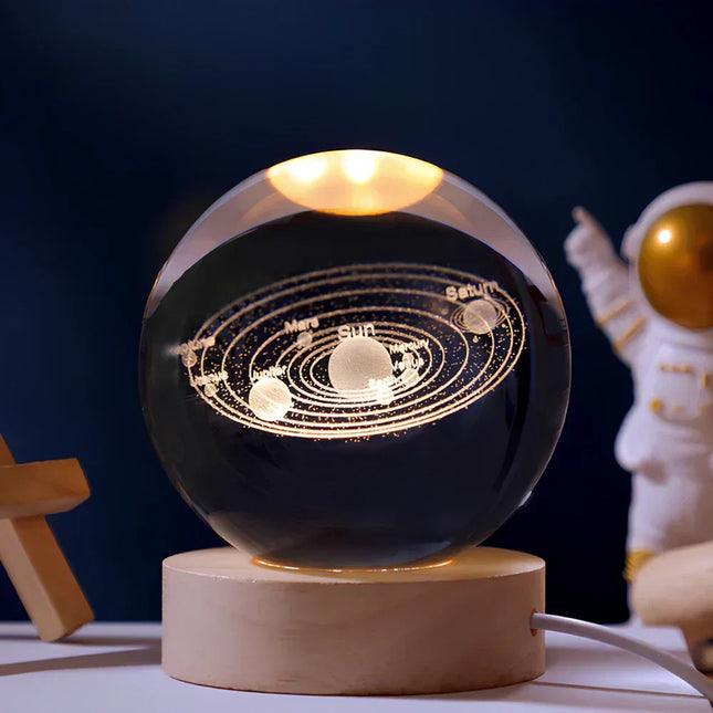 3D Crystal Ball LED Night Light – Warm White USB Lamp with Galaxy Design | Perfect Gift for Space Lovers