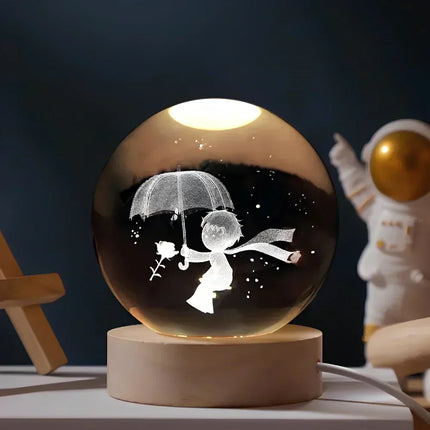 3D Crystal Ball LED Night Light – Warm White USB Lamp with Galaxy Design | Perfect Gift for Space Lovers