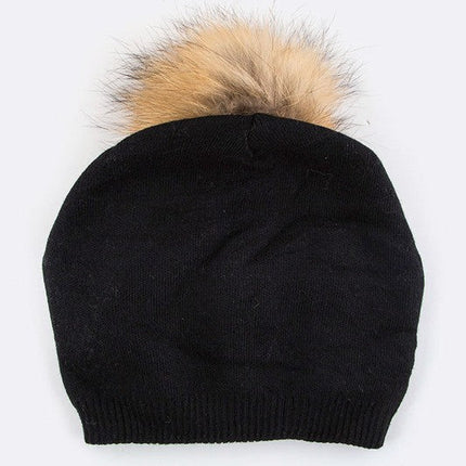 Luxury Wool-Cashmere Beanie with Detachable Raccoon Fur Pom Pom – Snap-On Winter Hat for Women