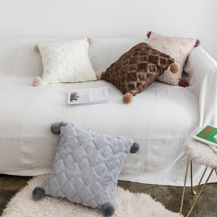 Embroidered Cotton Throw Pillow Cover 18" x 18" – Elegant Neutral Accent for Sofa or Bed
