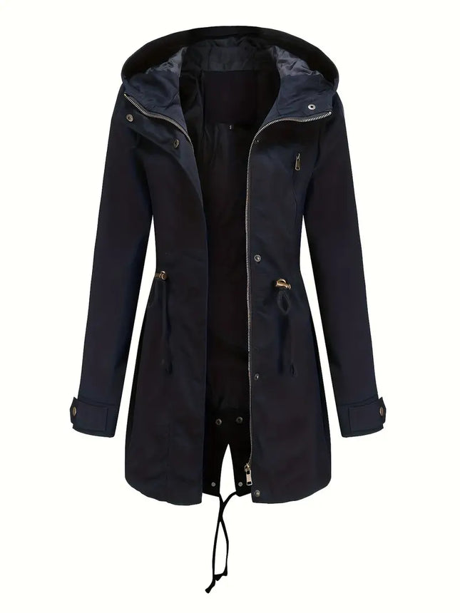 Women's Waterproof Hooded Trench Coat | Long Sleeve Raincoat for Spring & Fall