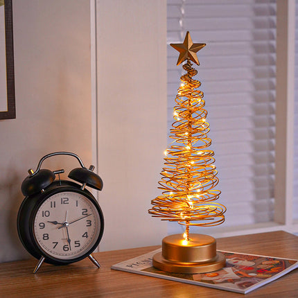 LED Spiral Christmas Tree Table Lamp with Star Top – Warm White Holiday Décor Light