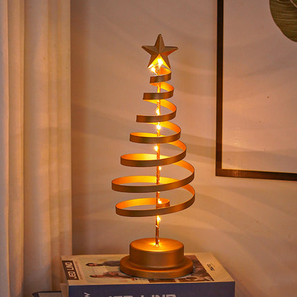 LED Spiral Christmas Tree Table Lamp with Star Top – Warm White Holiday Décor Light