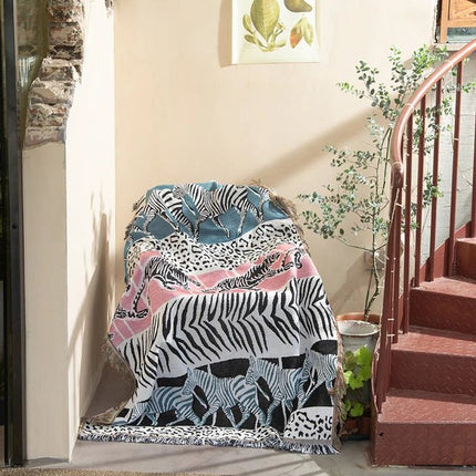Modern Abstract Woven Wall Tapestry Throw Blanket – 100% Cotton, 59" x 79", Machine Washable, Multi-Color Geometric Design