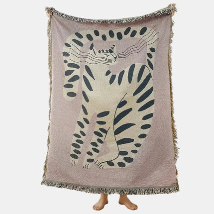 Modern Abstract Woven Wall Tapestry Throw Blanket – 100% Cotton, 59" x 79", Machine Washable, Multi-Color Geometric Design