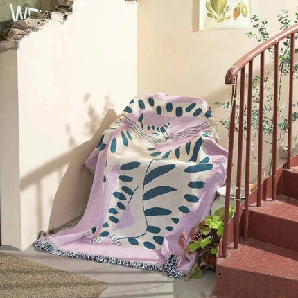 Modern Abstract Woven Wall Tapestry Throw Blanket – 100% Cotton, 59" x 79", Machine Washable, Multi-Color Geometric Design