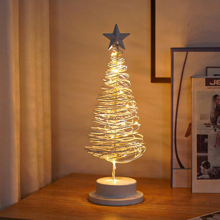 LED Spiral Christmas Tree Table Lamp with Star Top – Warm White Holiday Décor Light