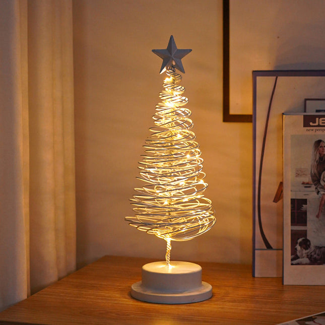 LED Spiral Christmas Tree Table Lamp with Star Top – Warm White Holiday Décor Light