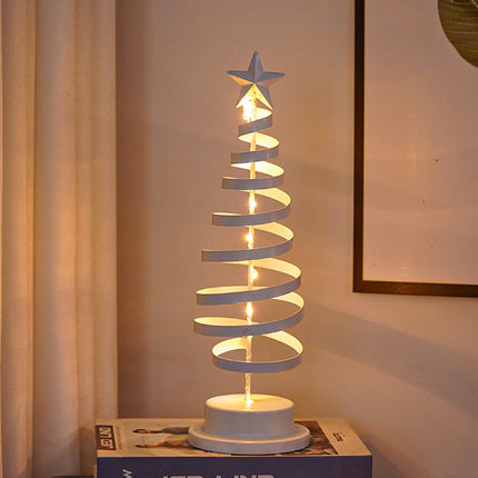 LED Spiral Christmas Tree Table Lamp with Star Top – Warm White Holiday Décor Light
