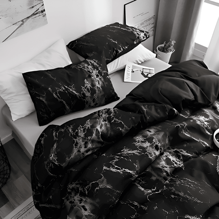 Luxury Black & White Marble Microfiber Duvet Cover Set 61″ x 87″ – 3-Piece Stylish Bedding Set