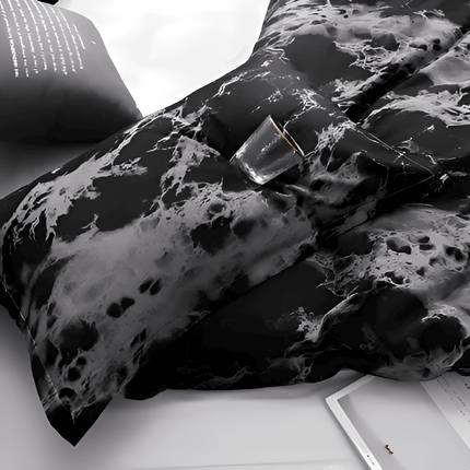 Luxury Black & White Marble Microfiber Duvet Cover Set 61″ x 87″ – 3-Piece Stylish Bedding Set