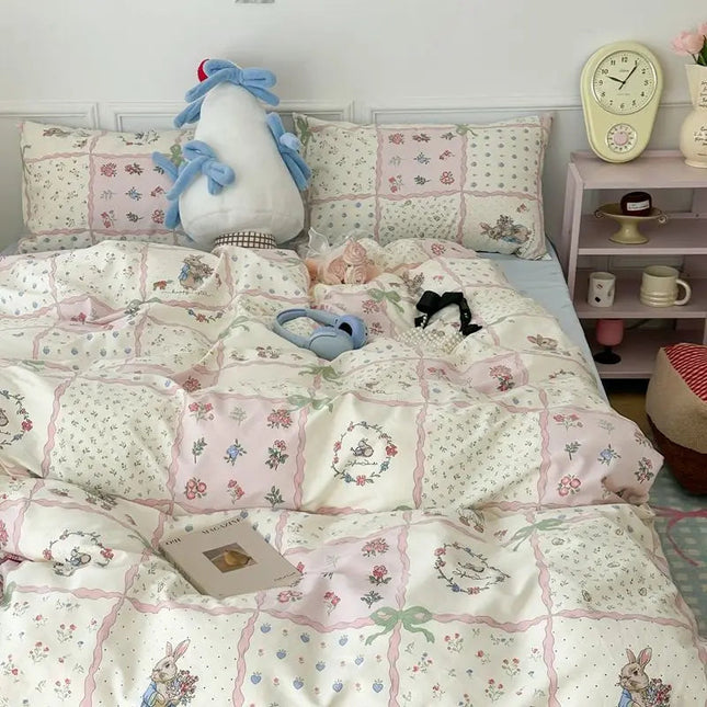 Romantic Pink Floral Bedding Set – Soft Polyester Duvet Cover & Pillowcases for Cozy Bedrooms