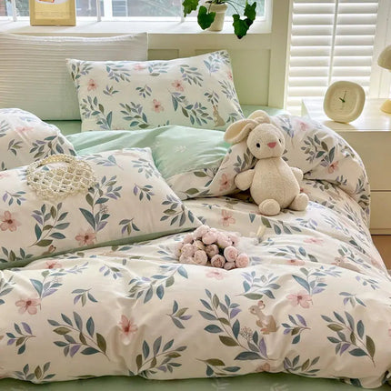 Romantic Pink Floral Bedding Set – Soft Polyester Duvet Cover & Pillowcases for Cozy Bedrooms