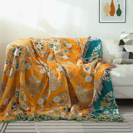 Boho Jacquard Throw Blanket 59" x 79" – Soft Cotton Sofa & Bed Cover for Cozy Interiors