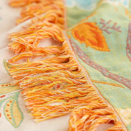 Boho Floral Throw Blanket 59" x 79" – Soft Cream Blanket with Orange & Blue Flowers – Cozy Accent for Couch, Bed & Outdoors